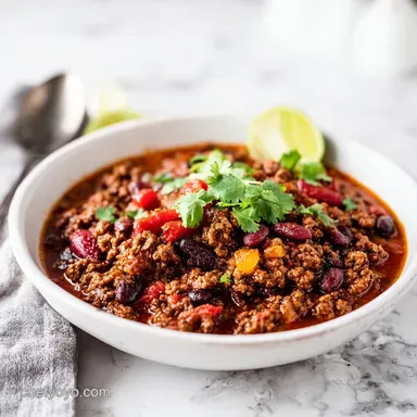 Chili Recipe Crockpot: Hearty Ground Beef for 8 Servings Recipe Card