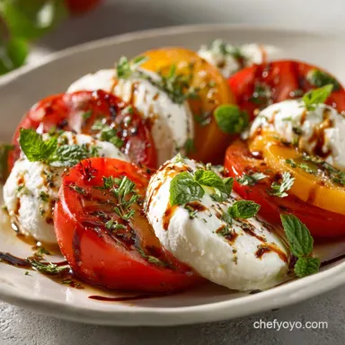 High Protein Burst Tomatoes Caprese Cottage Cheese: 18-Minute Low Carb Lunch Recipe Card