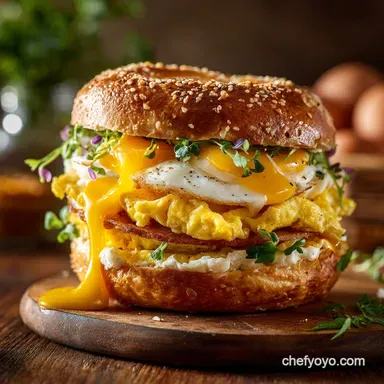 Egg Sandwich on a Homemade Bagel: Ultimate Fluffy Omelette Stack Recipe Card