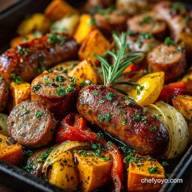 Easy Sheet Pan Honey Garlic Sausage Sweet Potatoes Recipe Card