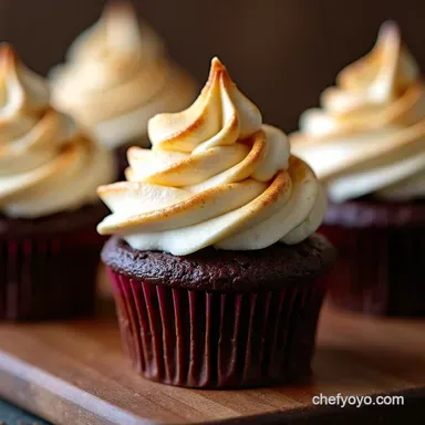Deep Dark Hot Chocolate Cupcakes with Toasted Marshmallow Frosting Recipe Card