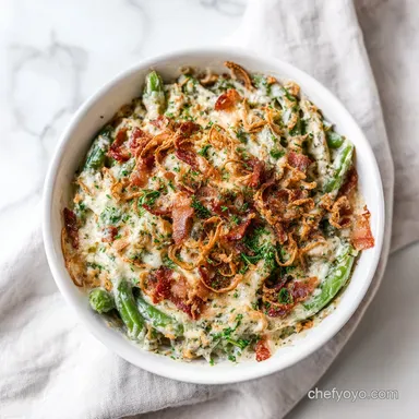 Loaded Green Bean Casserole with Bacon: Creamy Baked Side Dish Recipe Card