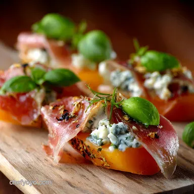 Melon Blue Cheese Prosciutto Basil Canapés Easy NoBake Elegant Appetizer Recipe Card
