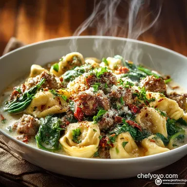 OnePot Creamy Tortellini Soup Sausage Spinach Parmesan