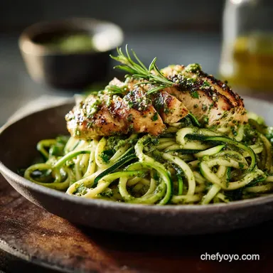 25Minute Healthy Pesto Chicken with Zucchini Noodles Recipe Card
