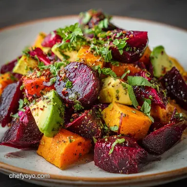 Roasted Beet Sweet Potato Avocado Salad for 4 Recipe Card