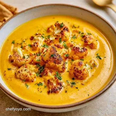 Creamy Roasted Cauliflower Curry Soup Recipe Card