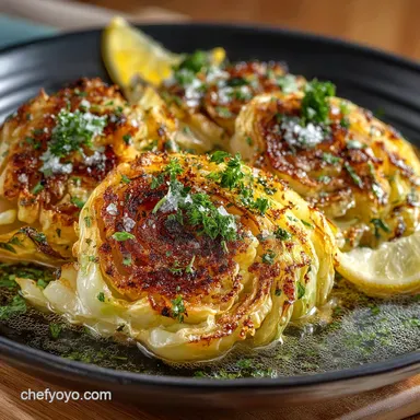 Cracking Good Oven Roasted Garlic Cabbage Steaks with Lemon Drizzle Recipe Card