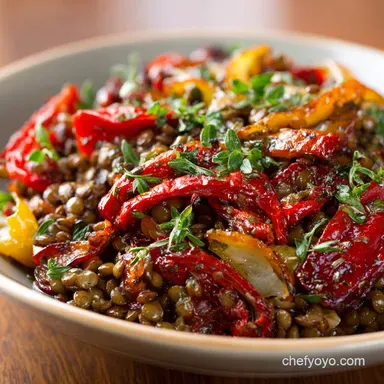 Lentil Salad: French-Style Recipe with Roasted Peppers Lemon Vinaigrette Recipe Card