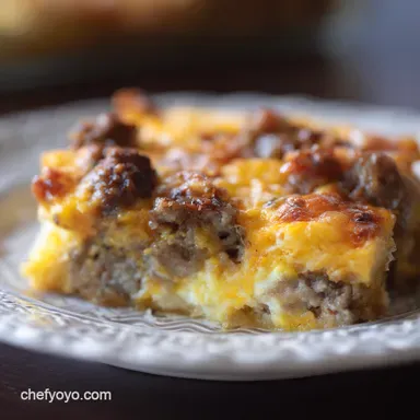 Sausage Breakfast Egg Casserole Recipe An Easy MakeAhead Brunch Recipe Card