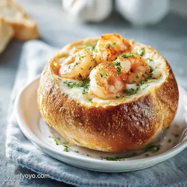 Stuffed Seafood Bread Bowl Recipe for 4 Servings Recipe Card