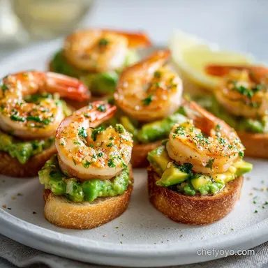 Garlic Shrimp Crostini with Avocado in 25 Min Recipe Card