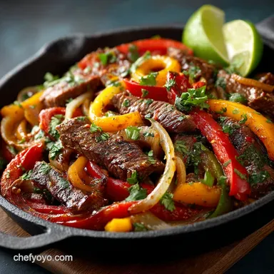 RestaurantStyle Steak Fajitas Recipe Easy Skillet Dinner Recipe Card