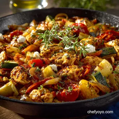 Turkey and Vegetable Skillet Easy OnePot Mediterranean Dinner Recipe Card
