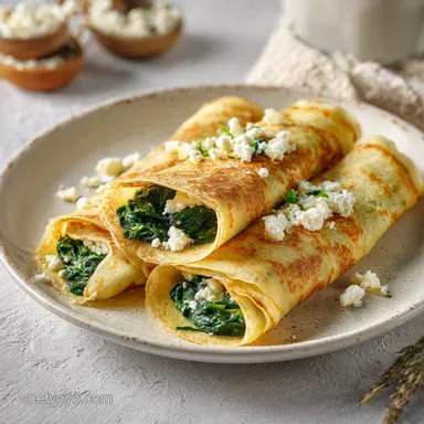 French Crepes Spinach Feta Recipe for 4 Servings Recipe Card