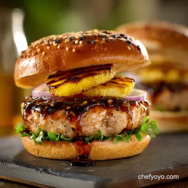 Teriyaki Turkey Burgers with Grilled Pineapple and Sticky Onions Recipe Card