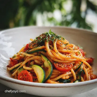 Tomato Zucchini Pasta Recipe in 20 Minutes Recipe Card