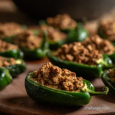 Turkey Meat Recipes Stuffed Poblano Peppers with a Kick Recipe Card