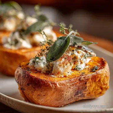 Twice Baked Butternut Squash with Goat Cheese and Crispy Sage Recipe Card