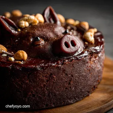 Chocolate pig cake: The ultimate fudgy Pigs In Mud birthday cake Recipe Card