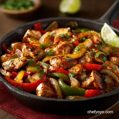 Sizzling Skillet Chicken Fajitas Tender Easy Weeknight Recipe Recipe Card