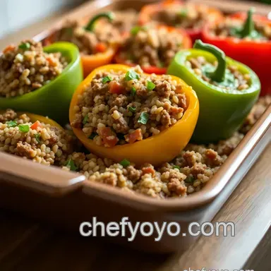 Healthy Meals to Cook with Ground Beef: Wholesome Quinoa Stuffed Peppers Recipe Card
