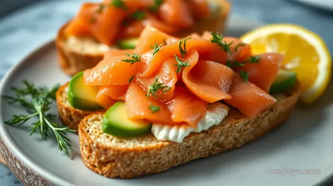Smoked Salmon & Avocado Bruschetta with Lemon-Dill Cream Cheese