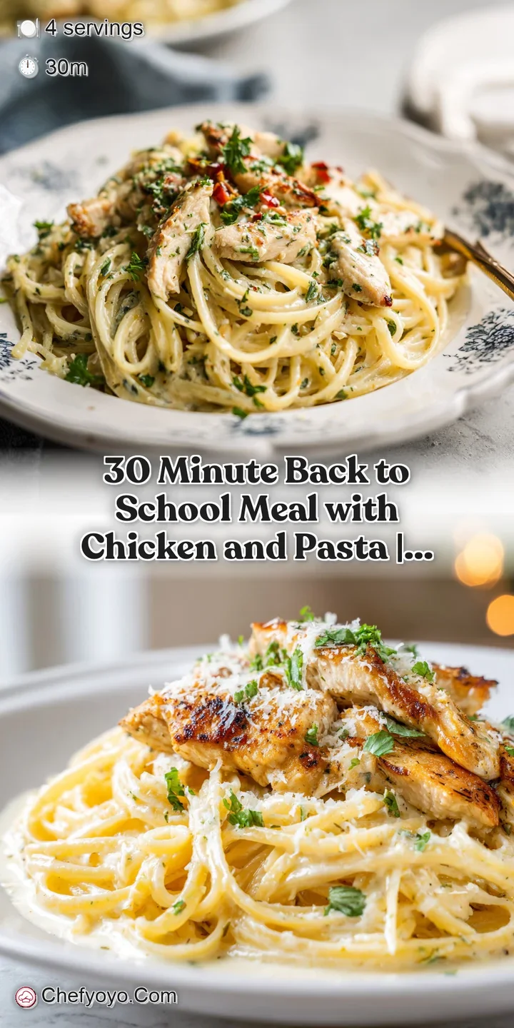 Close-up of succulent chicken and pasta coated in a rich, savory sauce, steam gently rising