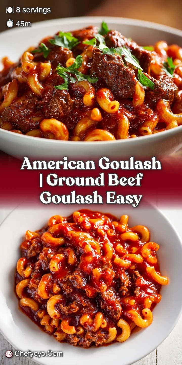 Close-up of glossy, red tomato sauce coating tender macaroni and browned beef chunks with steam rising softly.