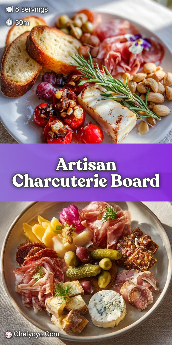 Close-up of a vibrant charcuterie board showcasing the marbled texture of cured meats, the creamy look of cheese, and juic...