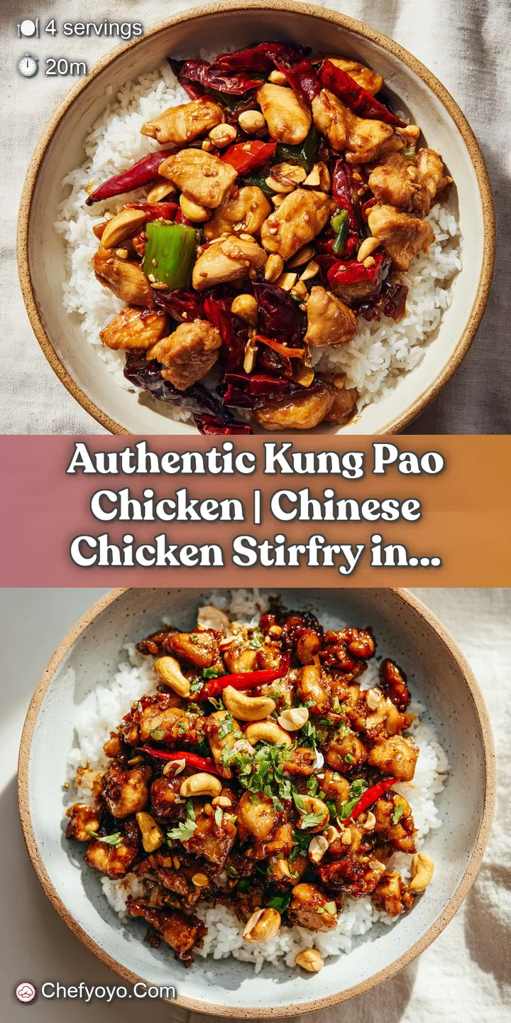 Close-up of glistening Kung Pao chicken pieces, showcasing the spicy sauce, textures of peanuts, and vibrant red chilies.