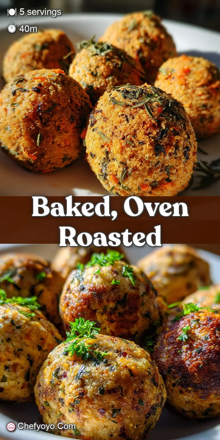 Close-up reveals a juicy, tender meatball, speckled with herbs and glistening with savory juices, promising a burst of fla...