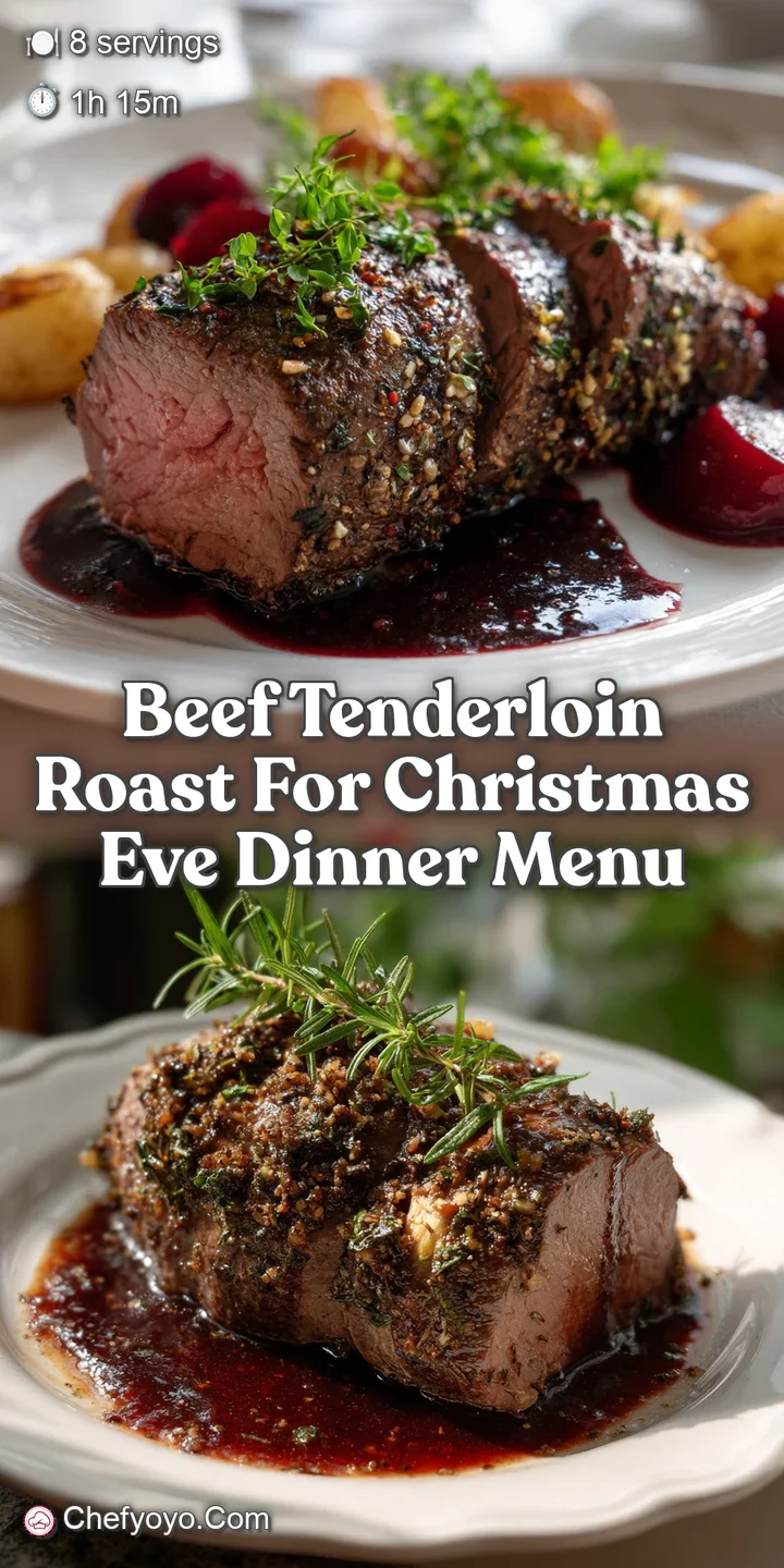 Close-up of a tender, medium-rare tenderloin slice. The rich, mahogany exterior contrasts with the pink interior, inviting...