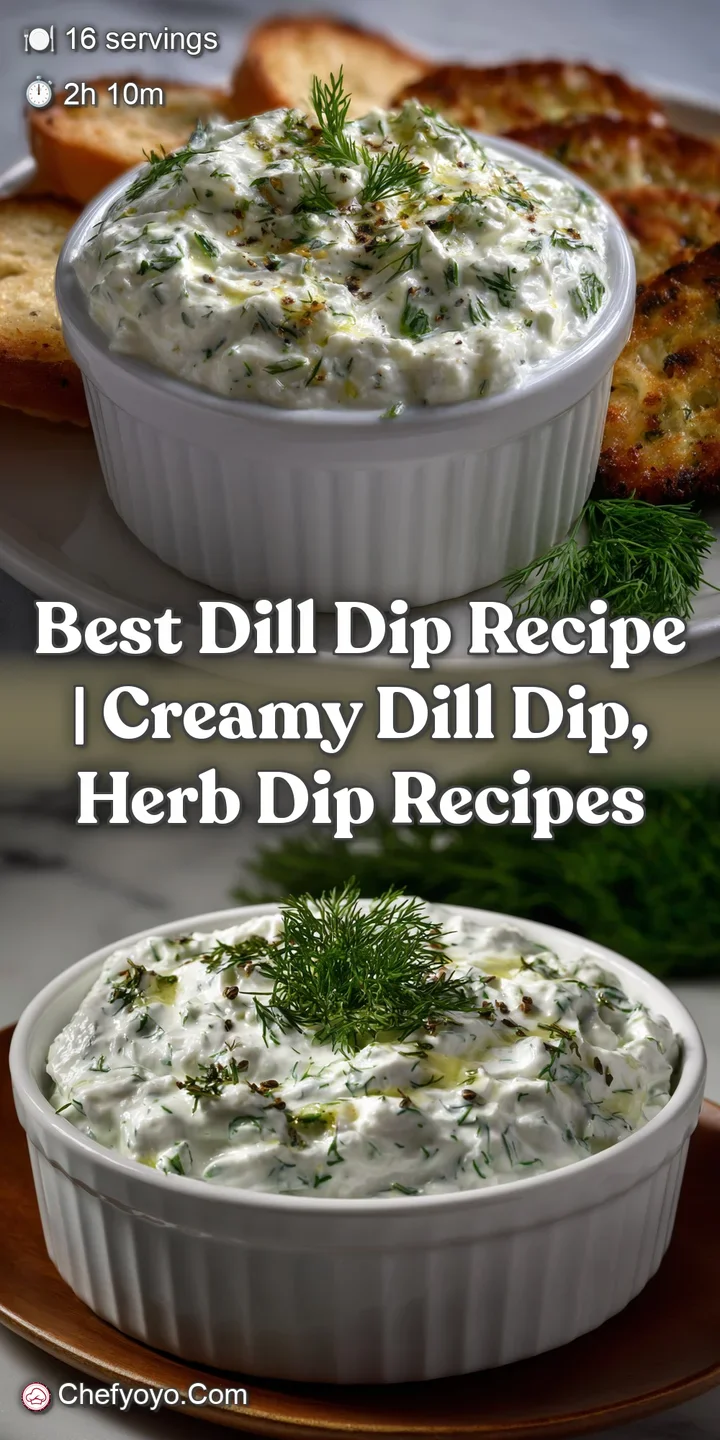 Close-up of a creamy dip speckled with fresh, bright green dill, suggesting a cool, refreshing flavor and smooth texture.