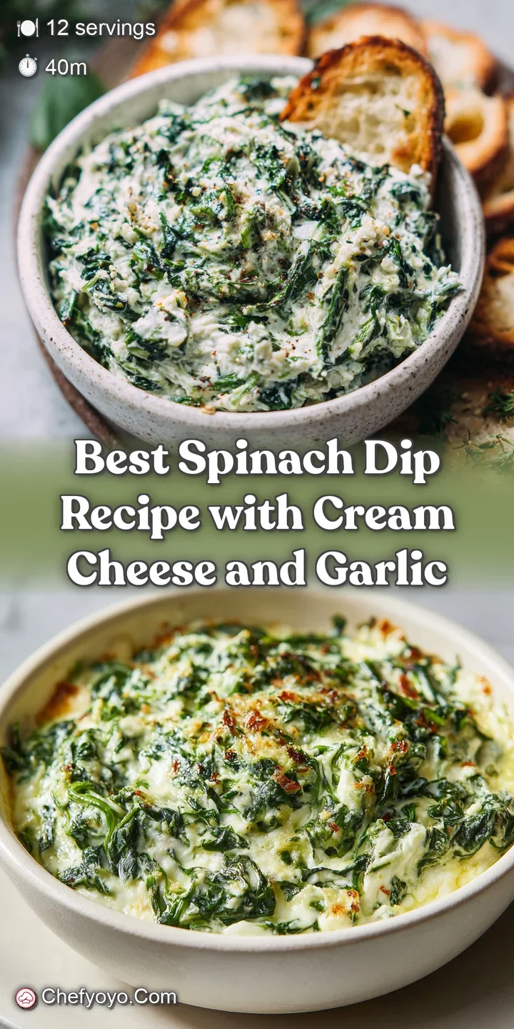 Close-up of rich, creamy spinach dip with visible spinach strands and a golden-brown crust, invitingly warm and ready to eat.