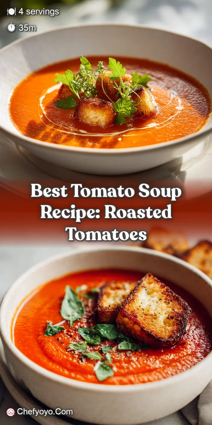 Close-up of steaming tomato soup; a velvety texture with bright herbs creating an inviting aroma visually pops on the screen.