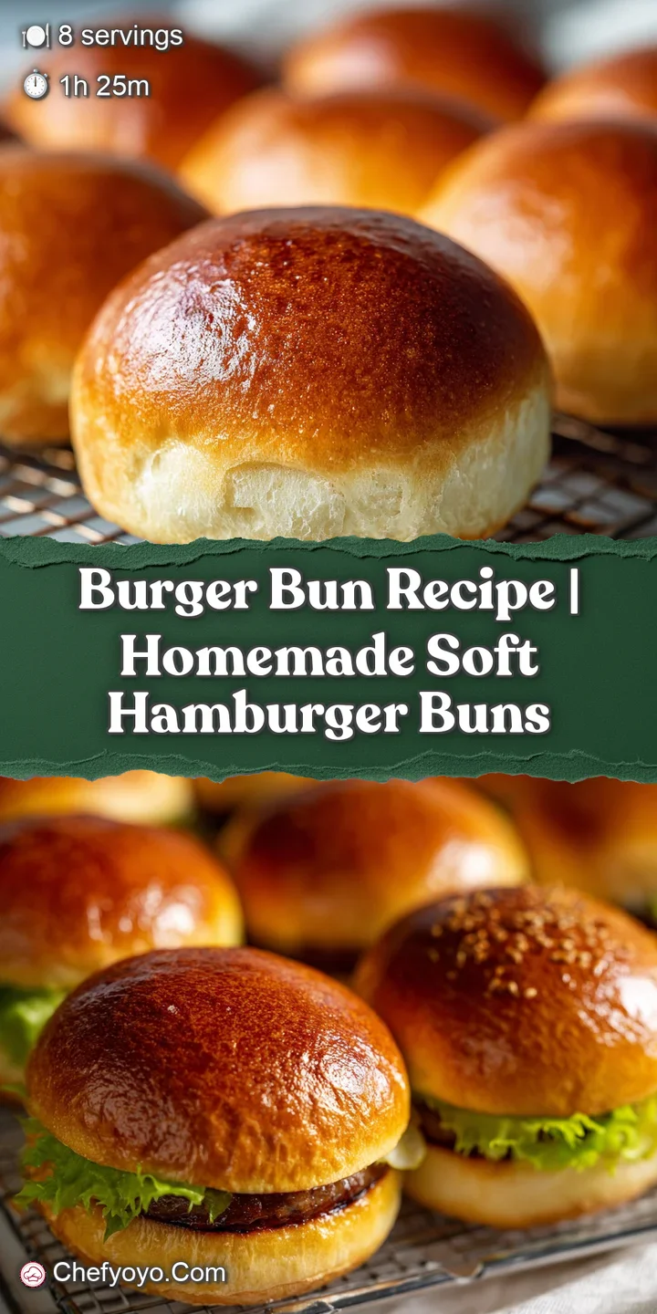 Close-up of a freshly baked, golden-brown hamburger bun with a slightly cracked top, showcasing its soft and inviting text...