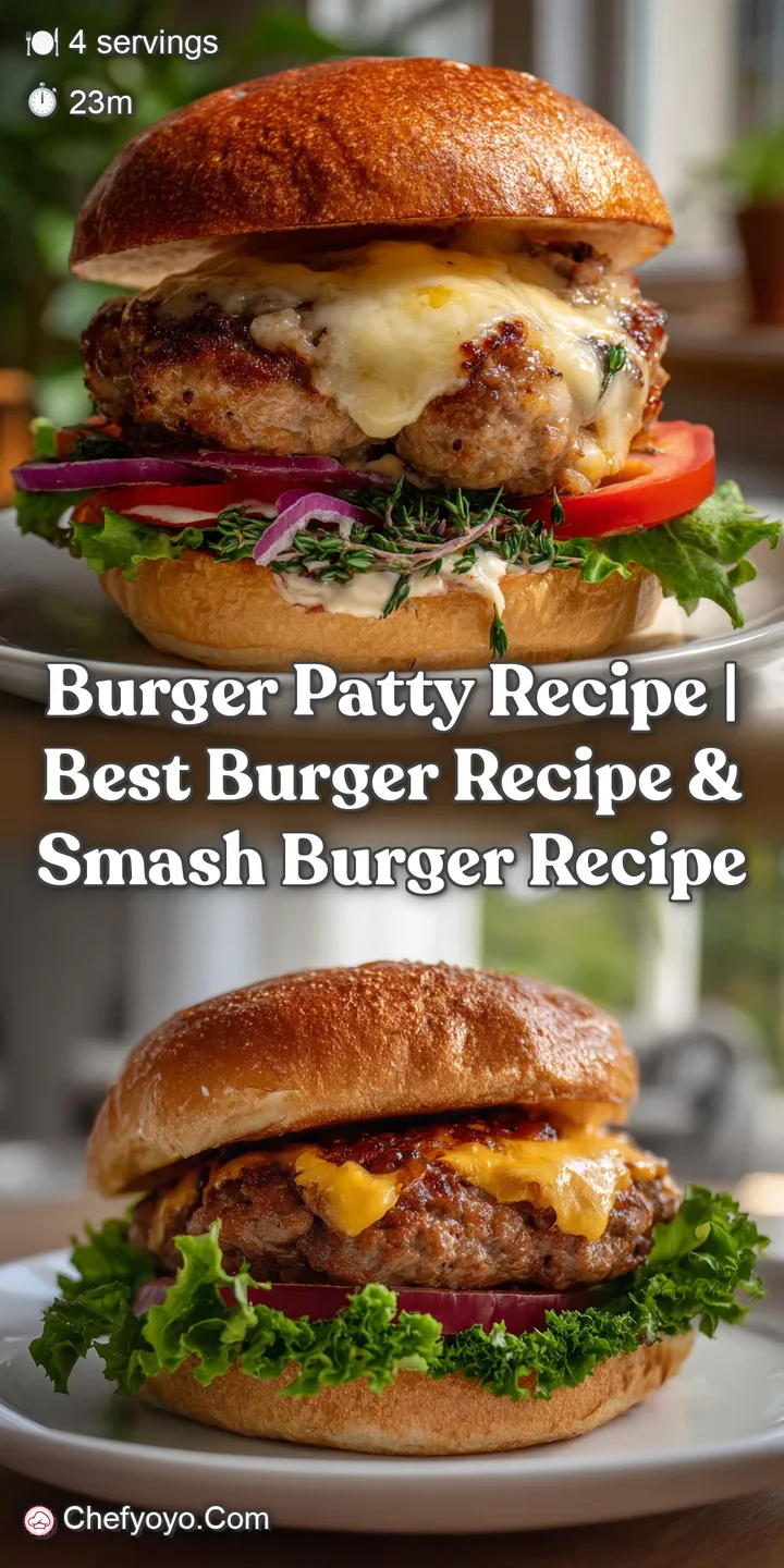 Seared beef burger patty, with a dark crust and juicy interior, set against a blurred background.