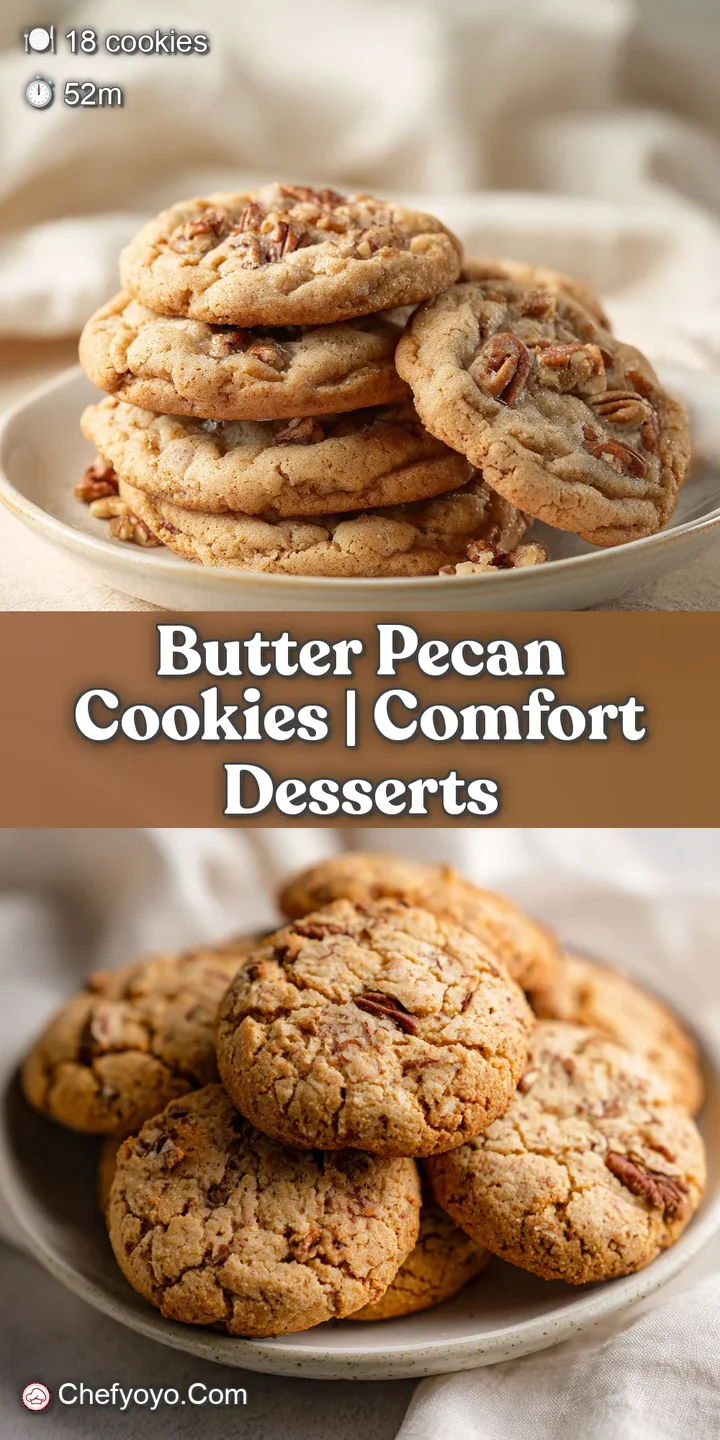 Macro shot of a buttery golden cookie surface with glistening toasted pecans and soft, chewy crinkles in the center.