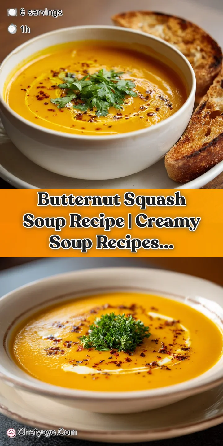 Close-up of velvety butternut squash soup, showcasing its rich color and creamy texture, dotted with glistening oil droplets.