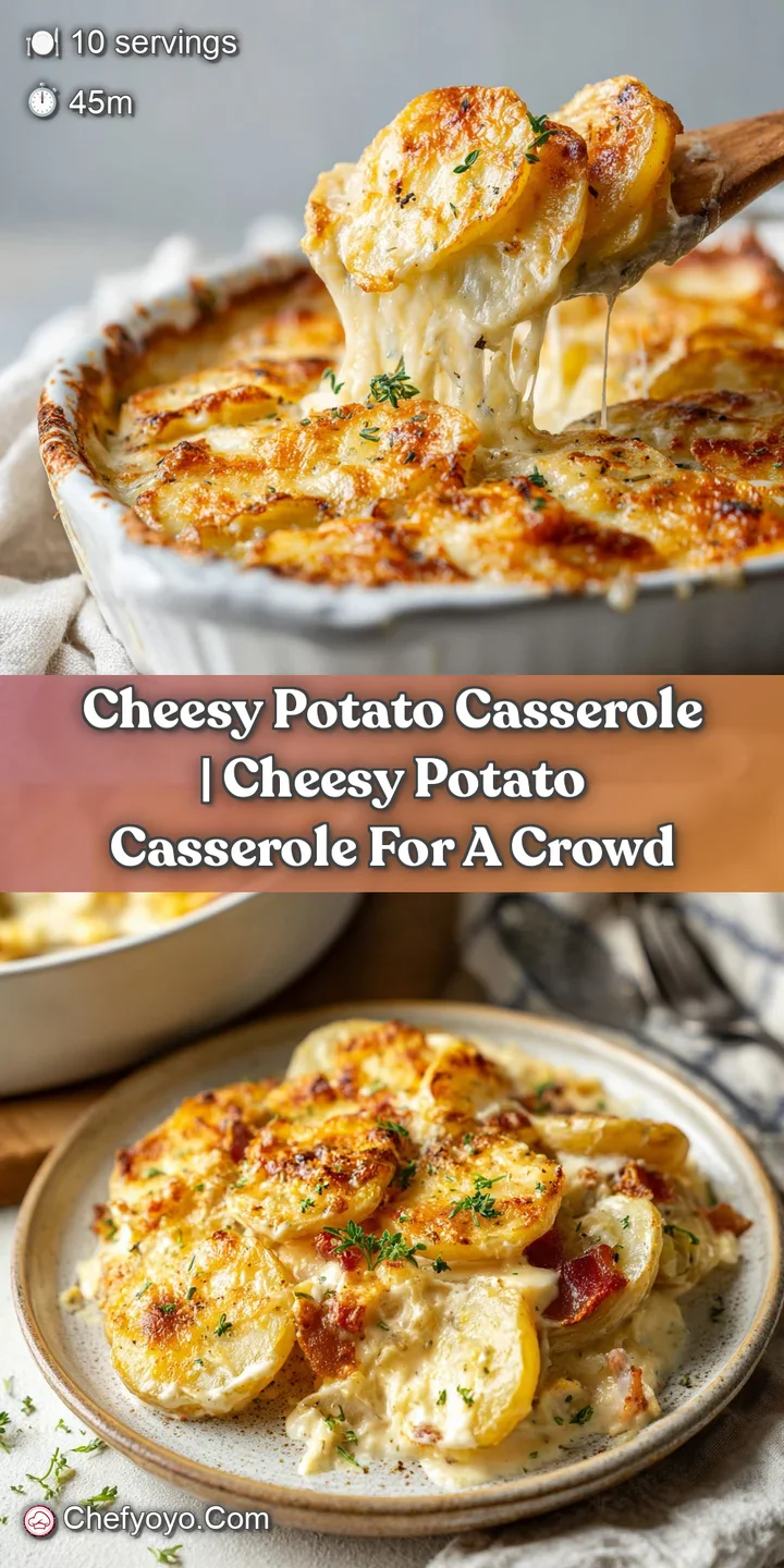 Close-up of melted cheddar cheese oozing over tender potato chunks in a savory bake.