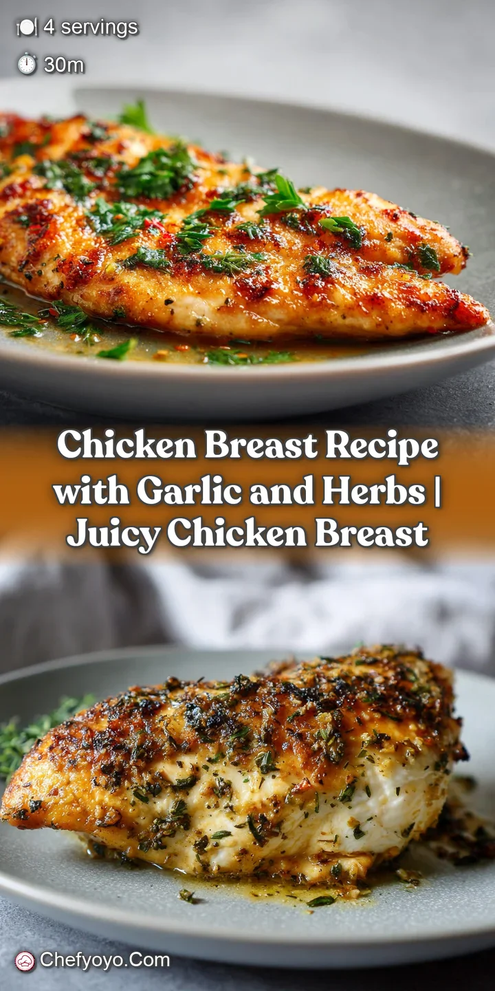 Close-up of a succulent, herb-infused chicken breast, showcasing its tender, flaky texture and aromatic, golden-brown sear.