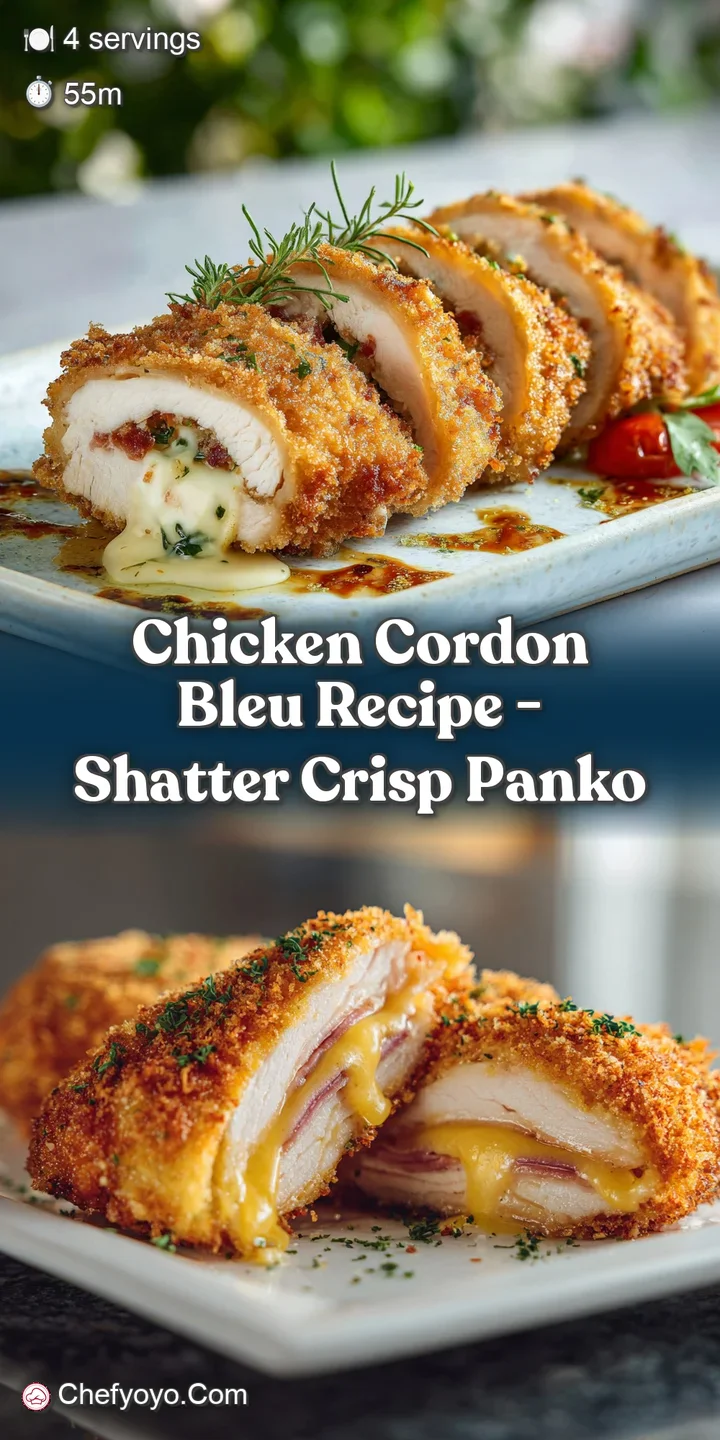 Close-up of crispy chicken cordon bleu oozing with melted cheese; a tempting peek inside this classic comfort food.