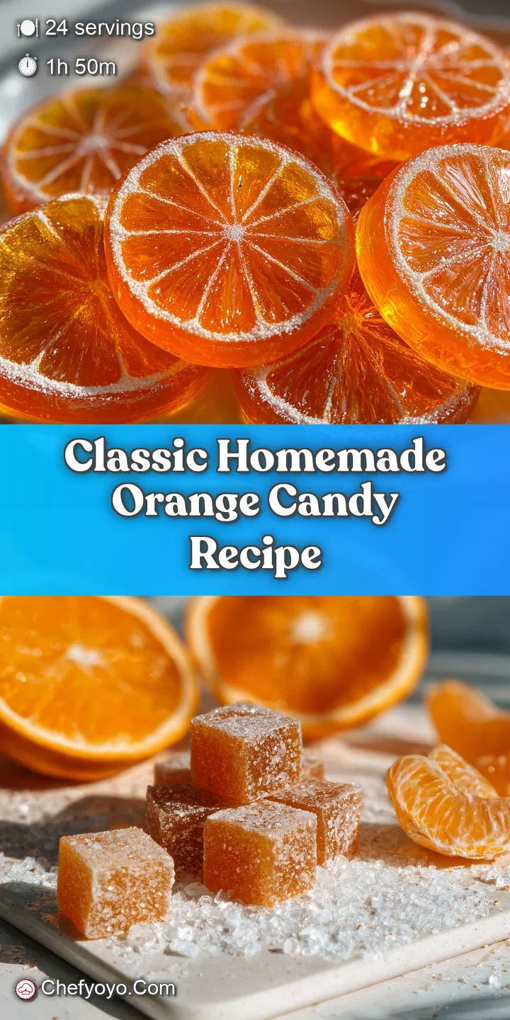 Close-up shot revealing the textured, shimmering surface of homemade orange candy. A tantalizing glimpse of sugary sweetne...