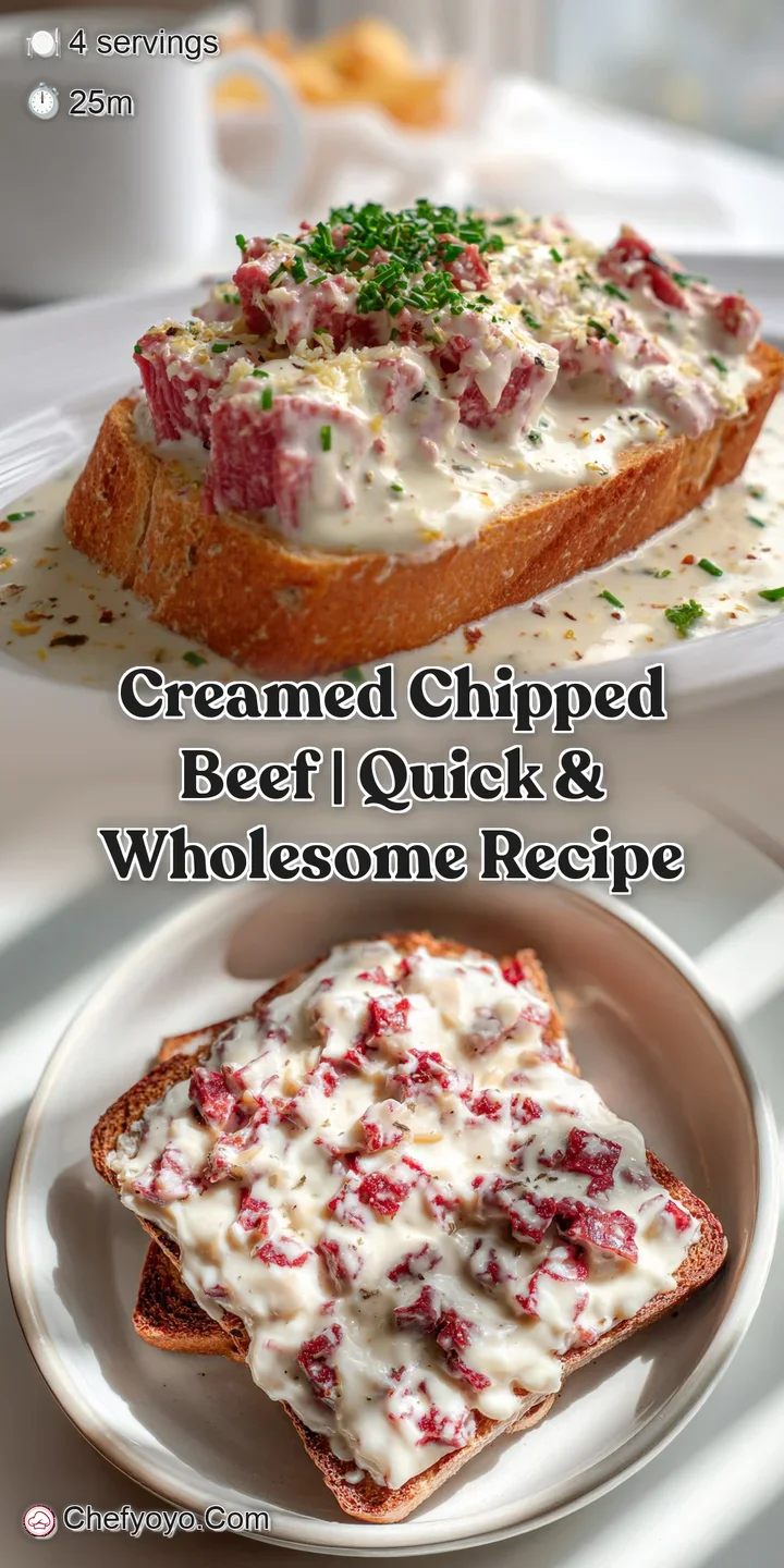 Close-up of creamed chipped beef on toast. The creamy sauce glistens, contrasting with the browned, crisp toast edges.