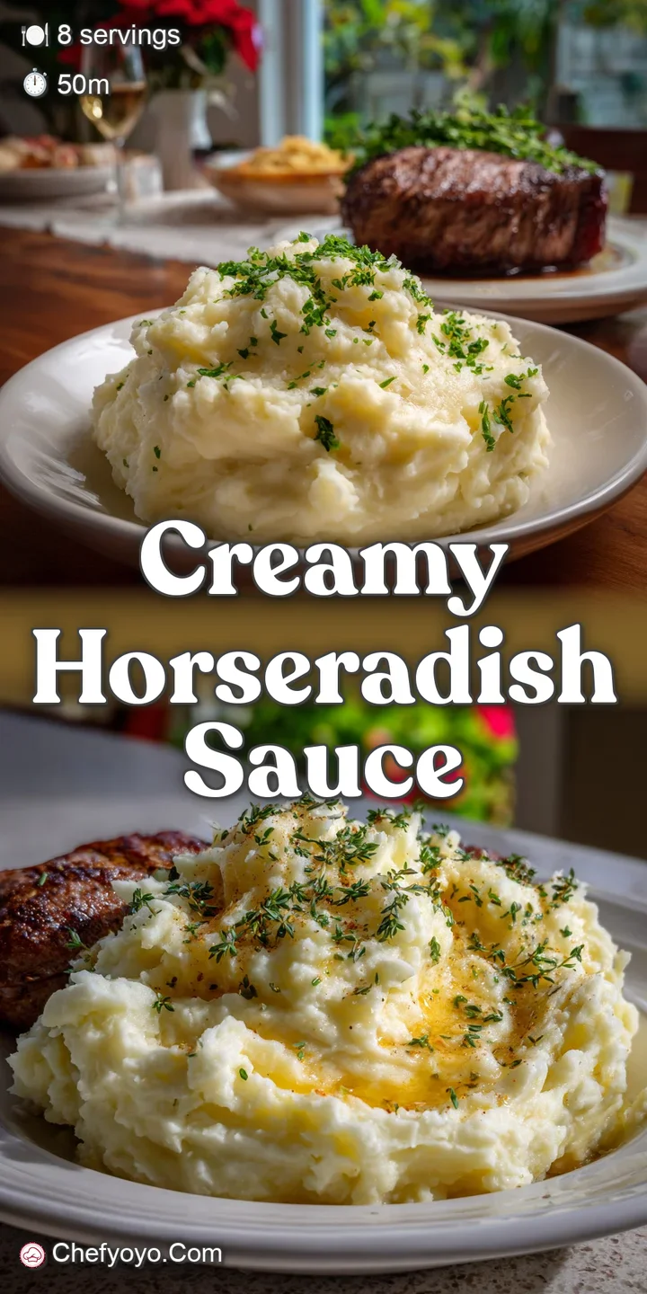 Close-up showcasing the juicy, reddish-brown prime rib alongside the creamy, white garlic mashed potatoes. The contrasting...