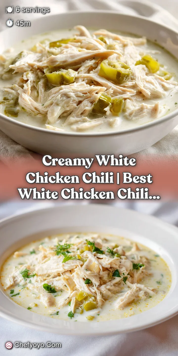 Close-up of velvety white bean and chicken stew with melted cheese and a sprinkle of fresh green cilantro.