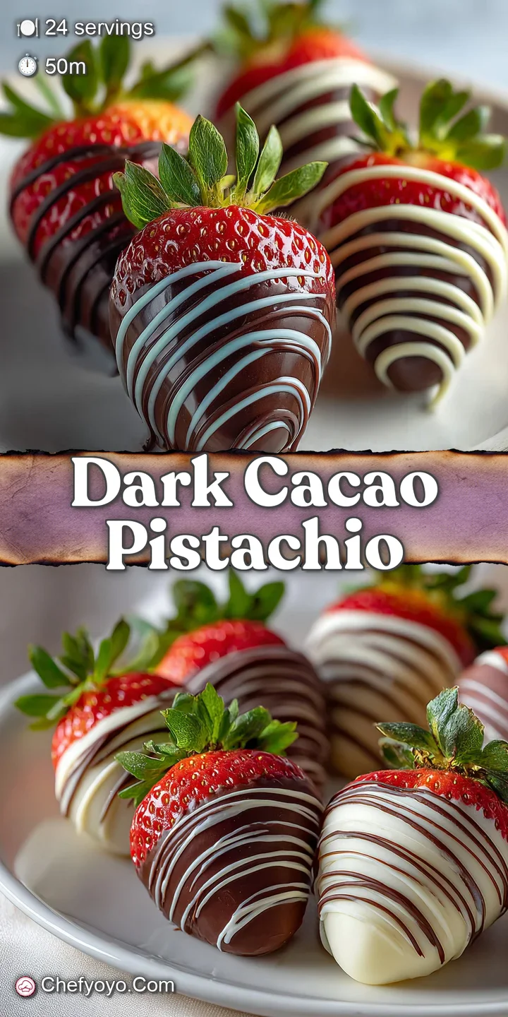 Close-up: Rich, dark chocolate coating a ripe strawberry, topped with crushed pistachios, highlighting the fruit's juicy t...