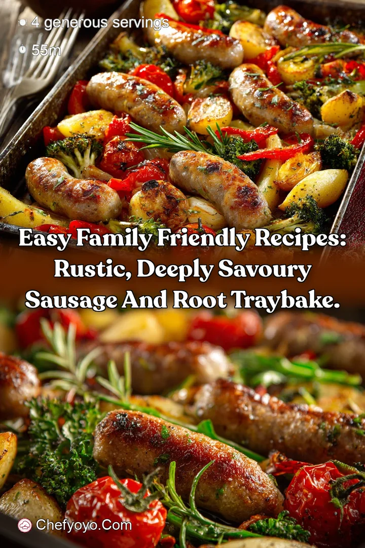 Easy Family Friendly Recipes: Rustic deeply savoury sausage and root traybake.