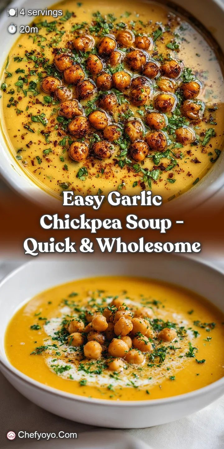 Close-up of steaming chickpea soup. Swirls of olive oil glisten, and bits of garlic and herbs add texture. Warm and inviting.